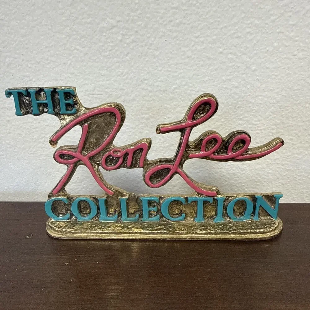 RARE Ron Lee Dealer Sign Plaque Pink Teal Aqua Gold Counter Display Showcase Vtg